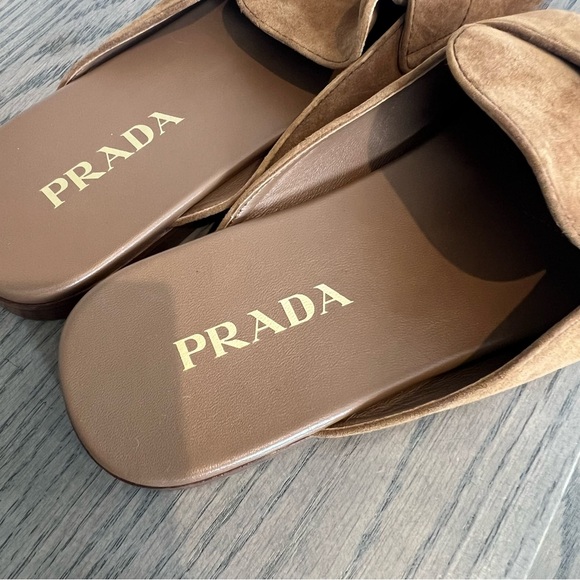 New Prada Logo Suede Loafer Mules in Cognac Brown - Picture 4 of 6